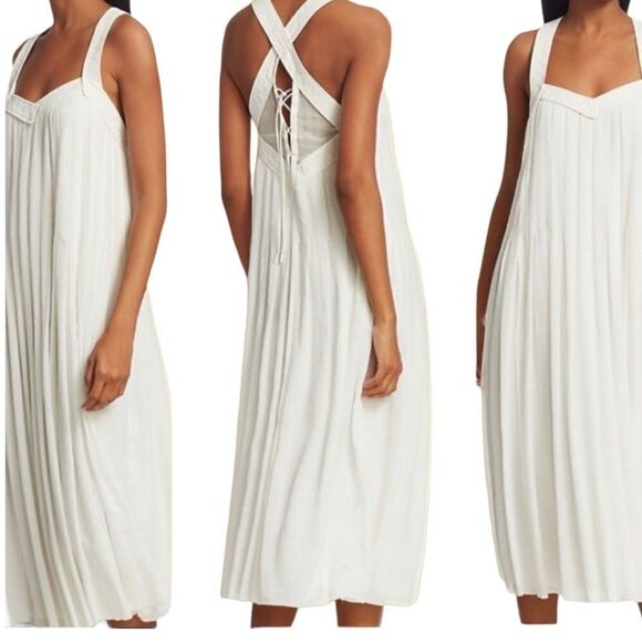 RAG & Bone Sabine Pleated Crepe Flowy Midi White Dress Size 6 NWT